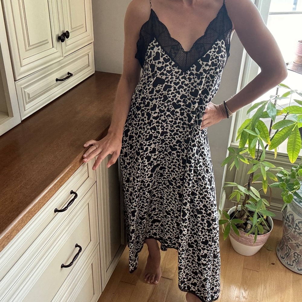Zadig & Voltaire Animal Print Slip with Black Lace - Picture 1 of 4